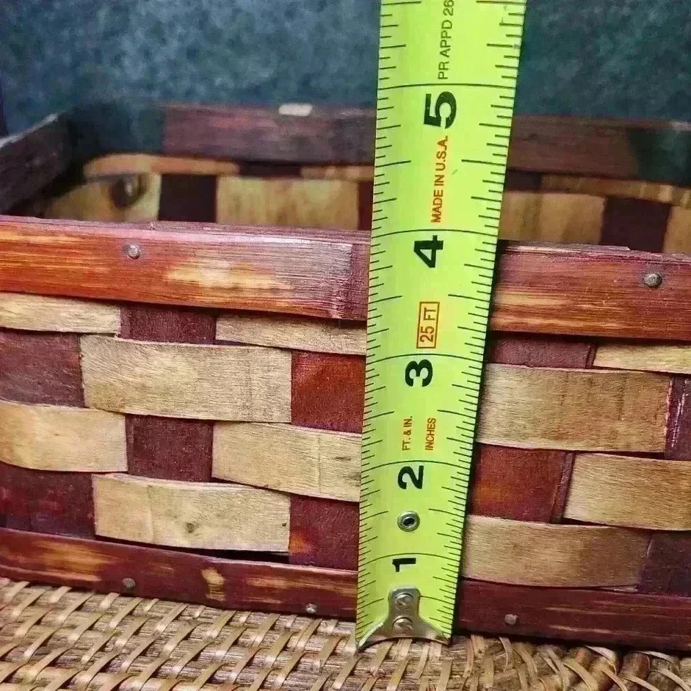 Charleston South Carolina basket Red Burgundy & Wood Tone Primitive 9 X 6.5 X 4